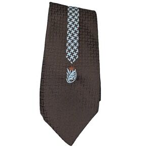 Vintage Men's Necktie Brown White Design Polyester Classic